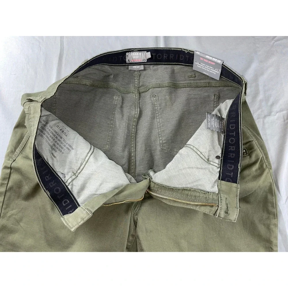 Torrid Sky High Skinny Super Soft Sateen Moto Jeans. Olive, Women's Plus 24S. - Picture 4 of 5
